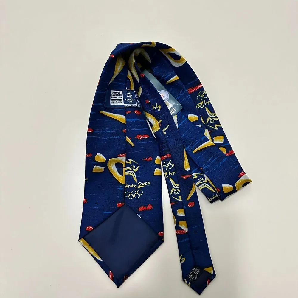 Sydney 2000 Olympics Necktie Mens Blue Yellow Torch Rings‎ Millennium Collection